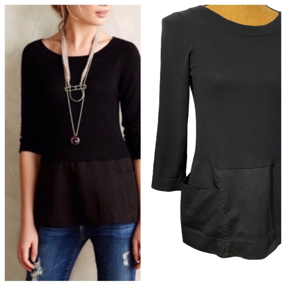 Anthropologie Moth Black Wool Blend Breeze Point Pullover Sweater XS/TP
